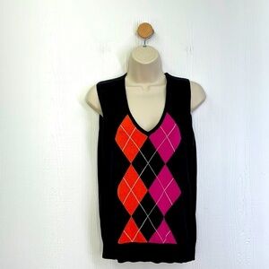 Ann Taylor Loft - Pink & Orange Argyle Sleeveless Sweater Vest Size Small